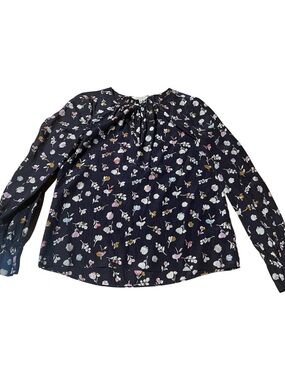 Rebecca Taylor Navy Floral Long-Sleeve Blouse